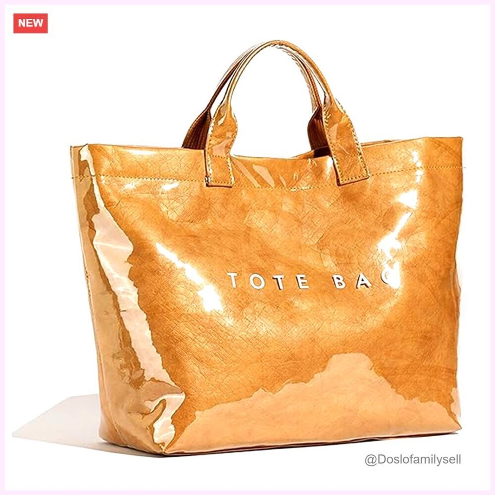 PVC Tote Bag with Letters Print, Waterproof Hobo Bag for Work Shopping